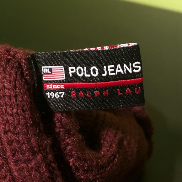 🏇 VINTAGE POLO JEANS POLO RALPH LAUREN BURGUNDY WINTER HAT TOQUE BEANIE 🏇 - Picture 3 of 5